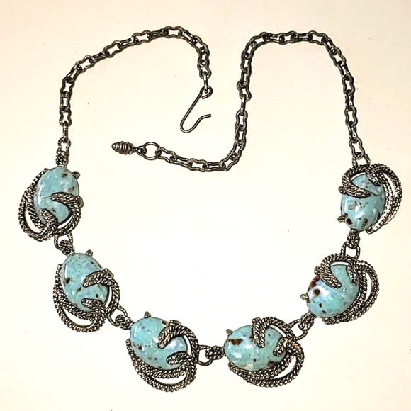 THERMOSET LUCITE FAUX TURQUOISE CHOKER NECKLACE - SOUTHWESTERN STYLE - Picture 1 of 5